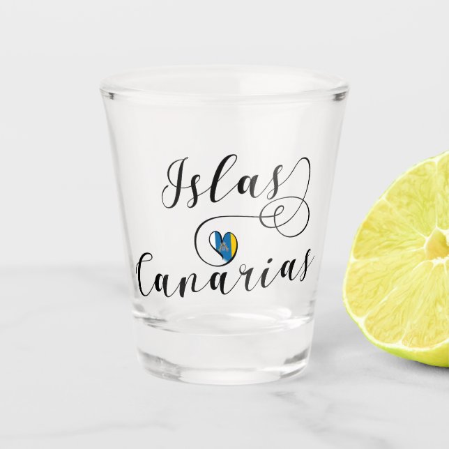 Islas Canarias, Canary Islands Flag Heart Shot Glass (Front)