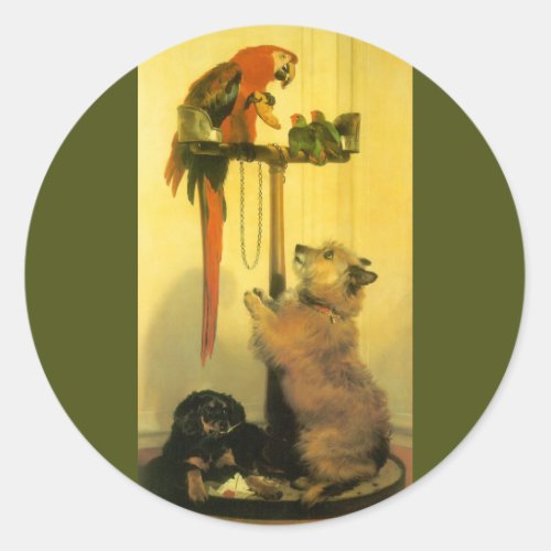 Islay Tilco a Macaw and Love Birds by Landseer Classic Round Sticker