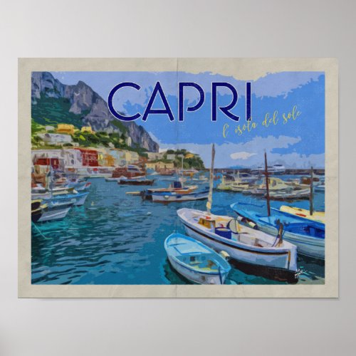 Isle of Capri Italy Distressed Vintage Travel Poster