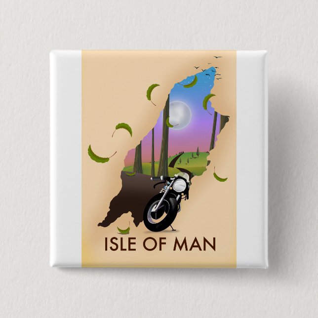 Isle of man motorcycle map travel poster button (Front)