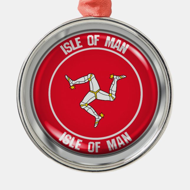 Isle of Man Round Emblem Metal Ornament (Front)