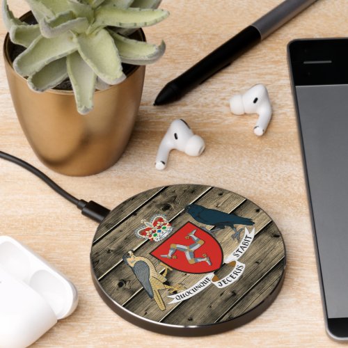 Isle of Man Rustic Wood Coat of Arms flag Wireless Charger