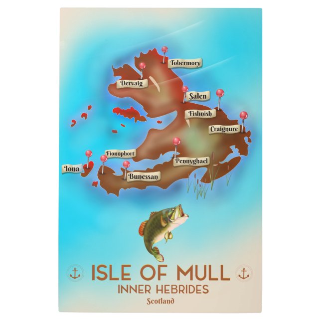 Isle of Mull Inner Hebrides Scotland Vintage Map. Metal Print (Front)