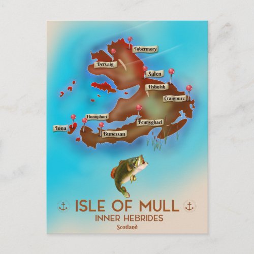 Isle of Mull Inner Hebrides Scotland Vintage Map Postcard