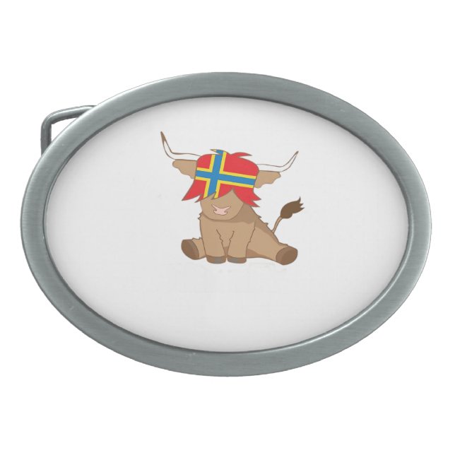 Isle of Orkney flag gift scottish highland cow cut Belt Buckle (Front)