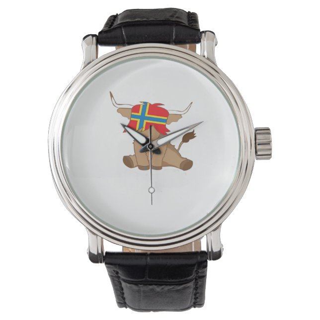 Isle of Orkney flag gift scottish highland cow cut Watch (Front)