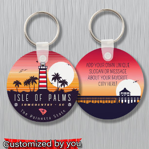 Isle of Palms lighthouse SC Retro Sunset Souvenirs Keychain