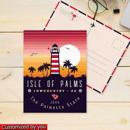 Isle of Palms lighthouse SC Retro Sunset Souvenirs Postcard