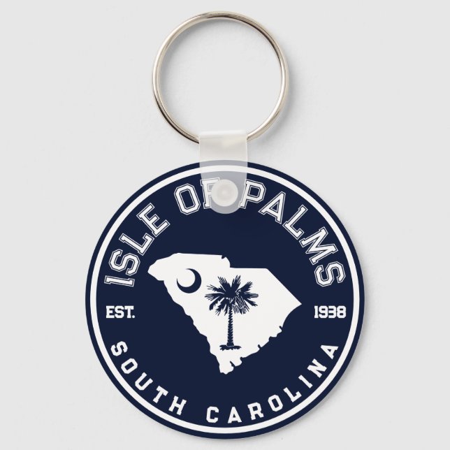 Isle of Palms South Carolina Flag Map Navy Keychain (Front)