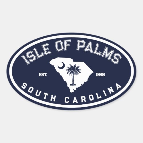 Isle of Palms South Carolina Flag Map Navy Oval Sticker