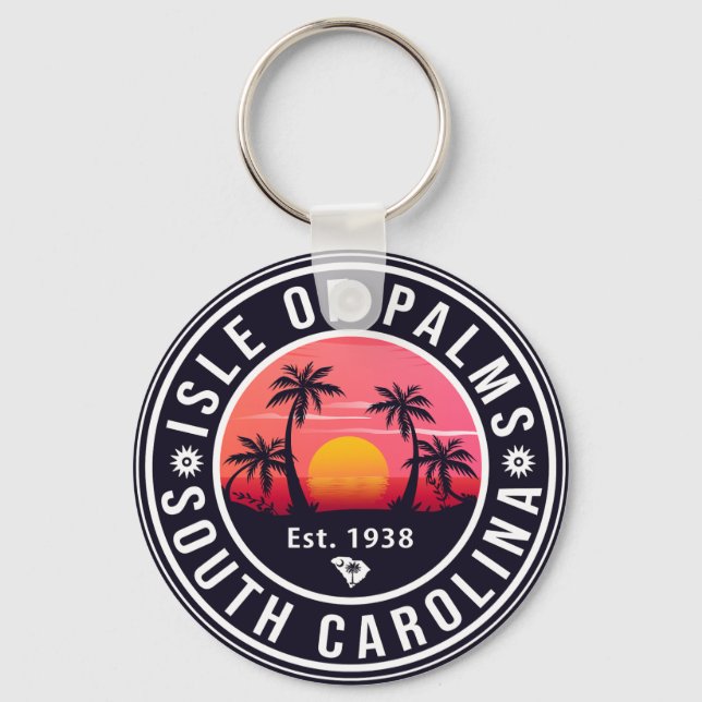 Isle of Palms South Carolina Retro Sunset Souvenir Keychain (Front)
