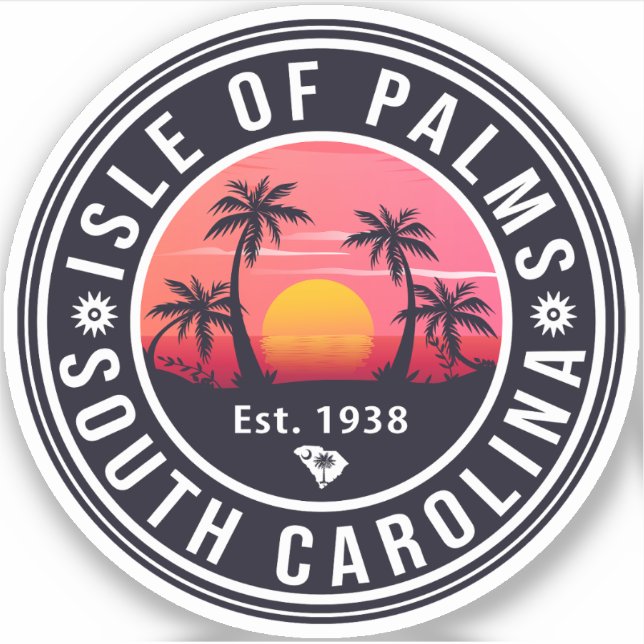 Isle of Palms South Carolina Retro Sunset Souvenir Sticker (Front)