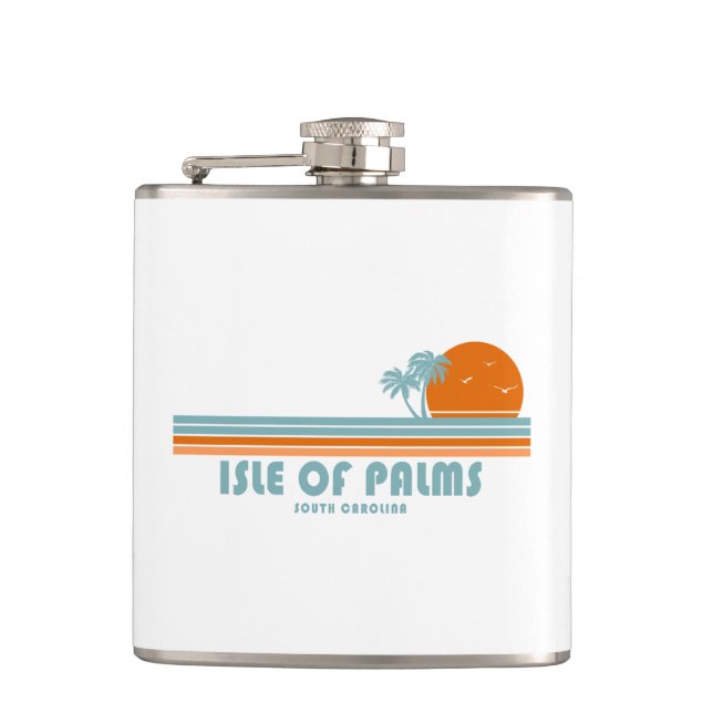 Isle of Palms South Carolina Sun Palm Trees Flask (Front)