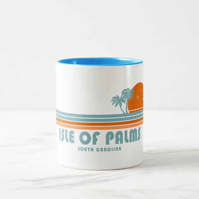 Isle of Palms South Carolina Sun Palm Trees Two-Tone Coffee Mug (Center)