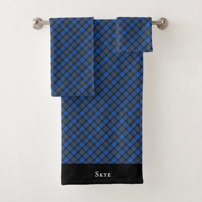 Isle of Skye Blue Tartan Plaid Pattern Bath Towel Set (Insitu)