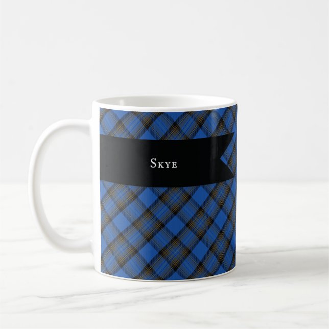 Isle of Skye Blue Tartan Plaid Pattern Coffee Mug (Left)