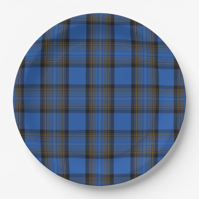 Isle of Skye Blue Tartan Plaid Pattern Paper Plates (Front)