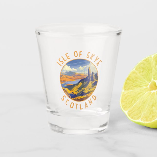 Isle of Skye Scotland Retro Distressed Circle Shot Glass (Front)