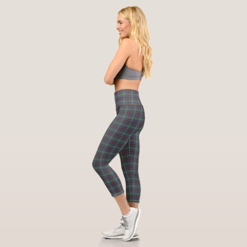 Isle Of Skye Tartan Plaid Green Black Pattern Capri Leggings