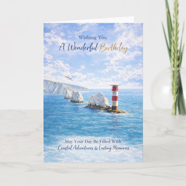 Isle of Wight Needles Lighthouse Birthday Card (Front)