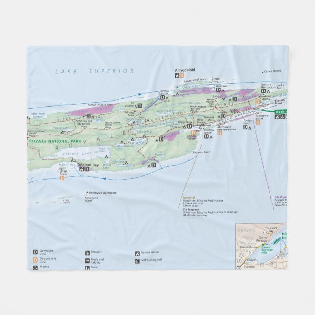Isle Royale (Michigan) map fleece blanket (Front (Horizontal))