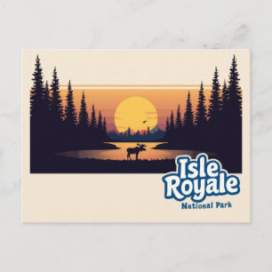 Isle Royale Moose Sunset Vintage Art Postcard