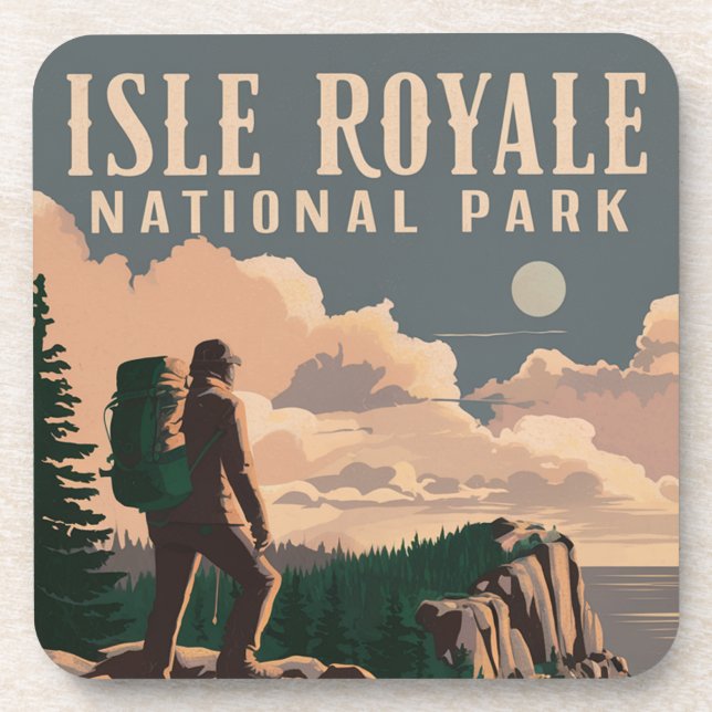 Isle Royale National Park Backpacking Travel Art Beverage Coaster (Front)