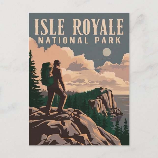 Isle Royale National Park Backpacking Travel Art Holiday Postcard (Front)