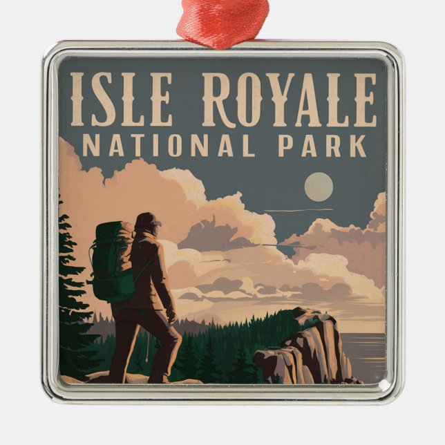 Isle Royale National Park Backpacking Travel Art Metal Ornament (Front)