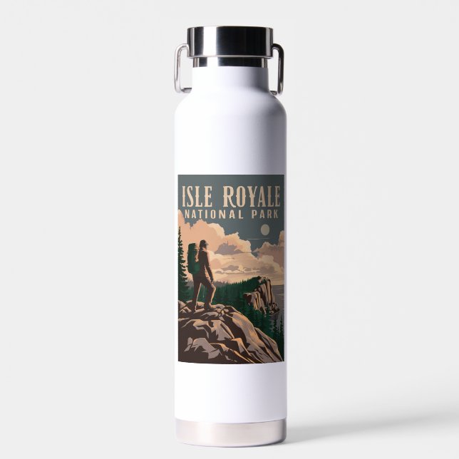 Isle Royale National Park Backpacking Travel Art Water Bottle (Front)