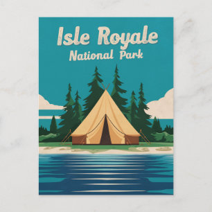 Isle Royale National Park Camping Illustration Holiday Postcard