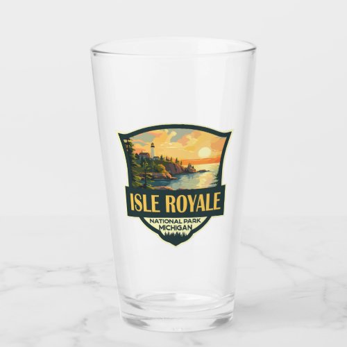 Isle Royale National Park Illustration Retro Badge Glass