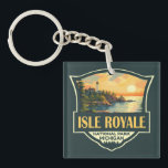 Isle Royale National Park Illustration Retro Badge Keychain<br><div class="desc">Isle Royale vector artwork design. The park is consisting of Isle Royale and hundreds of adjacent islands,  as well as the surrounding waters of Lake Superior,  in the state of Michigan.</div>