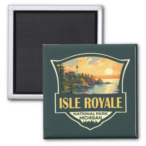 Isle Royale National Park Illustration Retro Badge Magnet