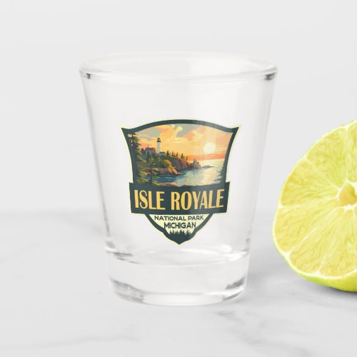 Isle Royale National Park Illustration Retro Badge Shot Glass