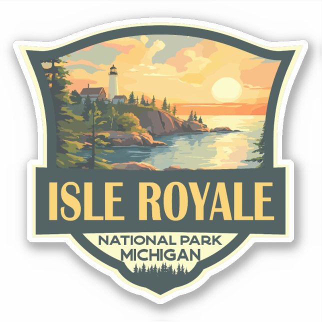 Isle Royale National Park Illustration Retro Badge Sticker (Front)