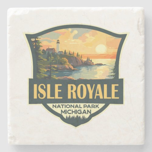 Isle Royale National Park Illustration Retro Badge Stone Coaster