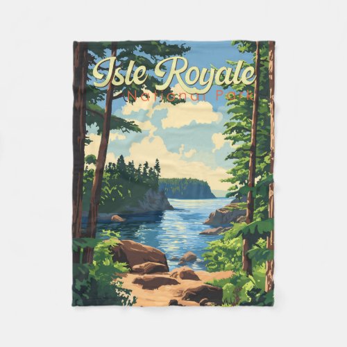 Isle Royale National Park Illustration Travel Art Fleece Blanket