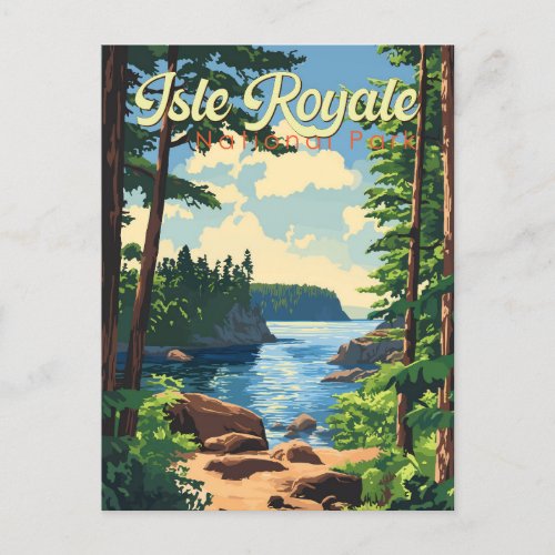 Isle Royale National Park Illustration Travel Art Postcard