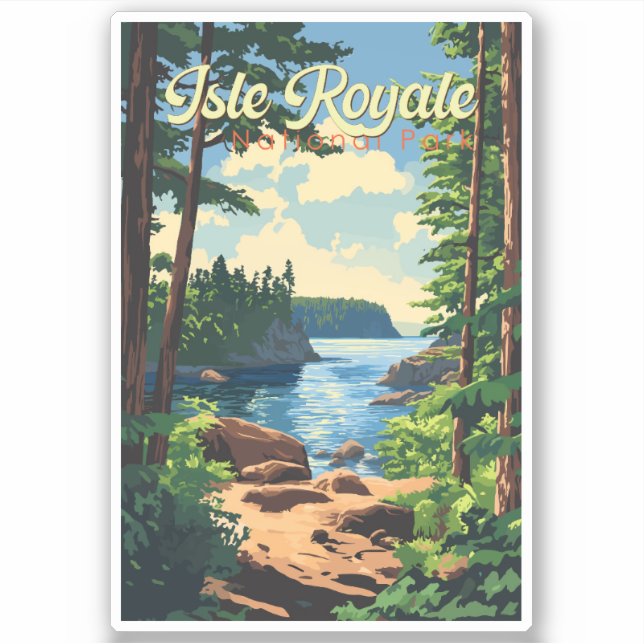Isle Royale National Park Illustration Travel Art Sticker (Front)