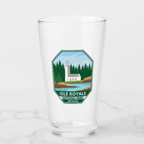 Isle Royale National Park Lighthouse Retro Emblem Glass