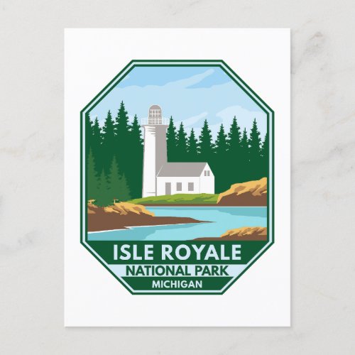 Isle Royale National Park Lighthouse Retro Emblem Postcard