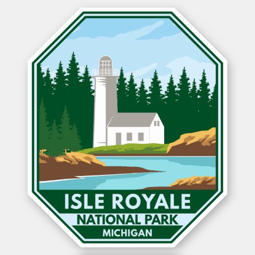 Isle Royale National Park Lighthouse Retro Emblem Sticker