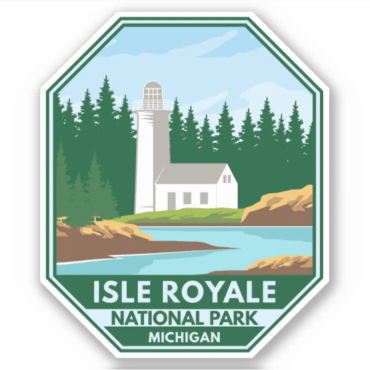 Isle Royale National Park Lighthouse Retro Emblem Sticker | Zazzle