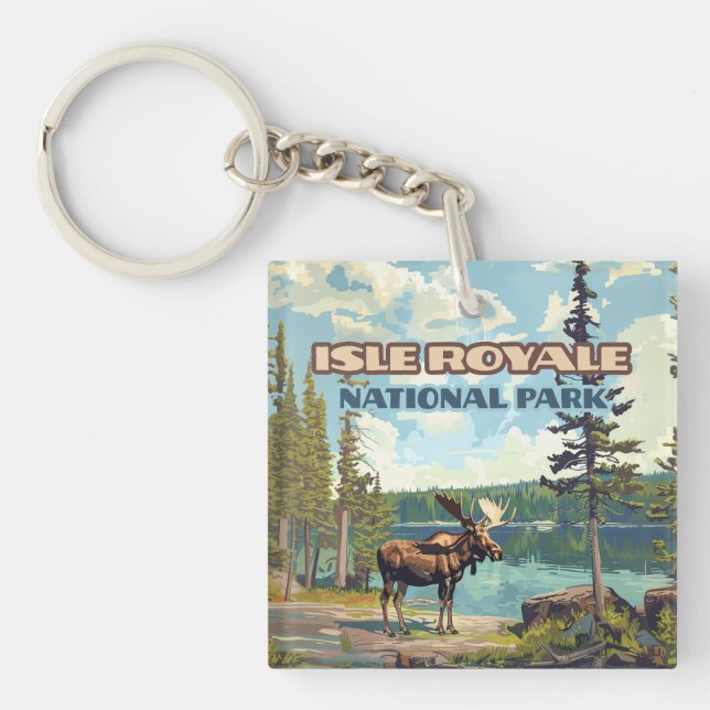 Isle Royale National Park Michigan Lake Keychain (Front)