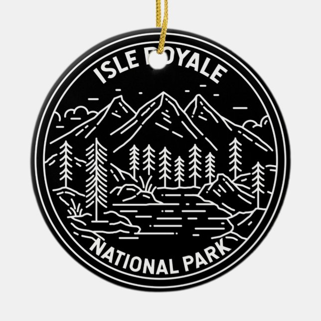 Isle Royale National Park Michigan Monoline Ceramic Ornament (Front)