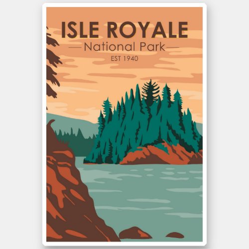 Isle Royale National Park Michigan Retro Sticker