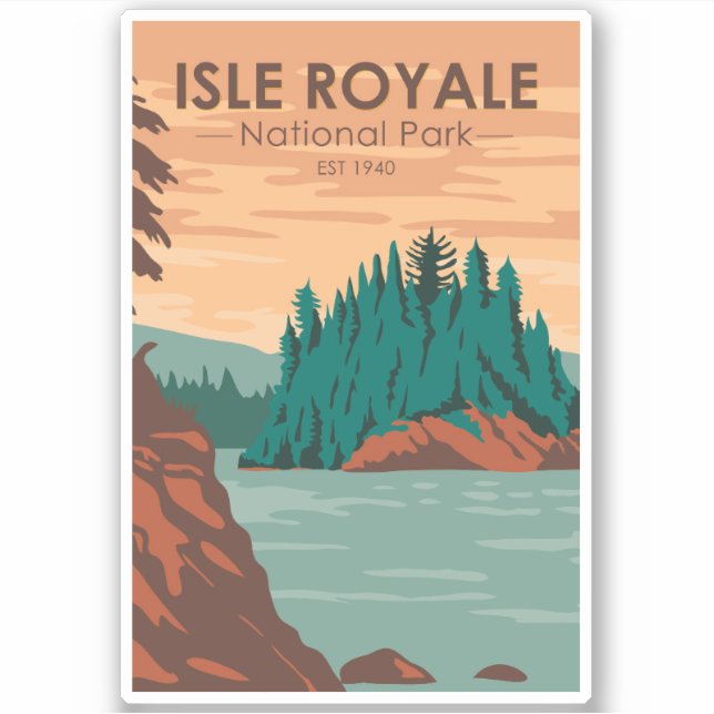Isle Royale National Park Michigan Retro Sticker (Front)