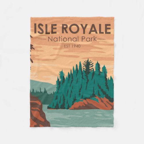 Isle Royale National Park Michigan Vintage Fleece Blanket