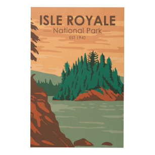 Isle Royale National Park Michigan Vintage  Wood Wall Art